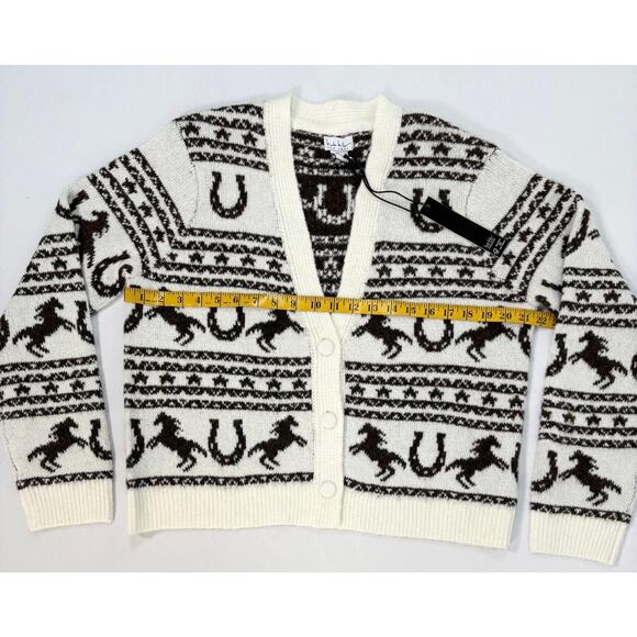 Women’s Aztec Ivory Brown Horse Print Knit Western Cardigan Sweater Sz M - Picture 8 of 12